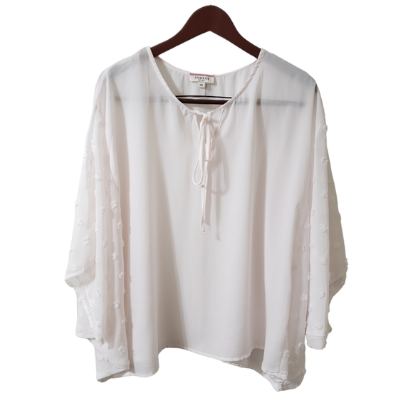 ANDREE BY UNIT Tops - Andree by Unit Pinkish White Pom Pom Dot Sheer Poncho Blouse Size SM